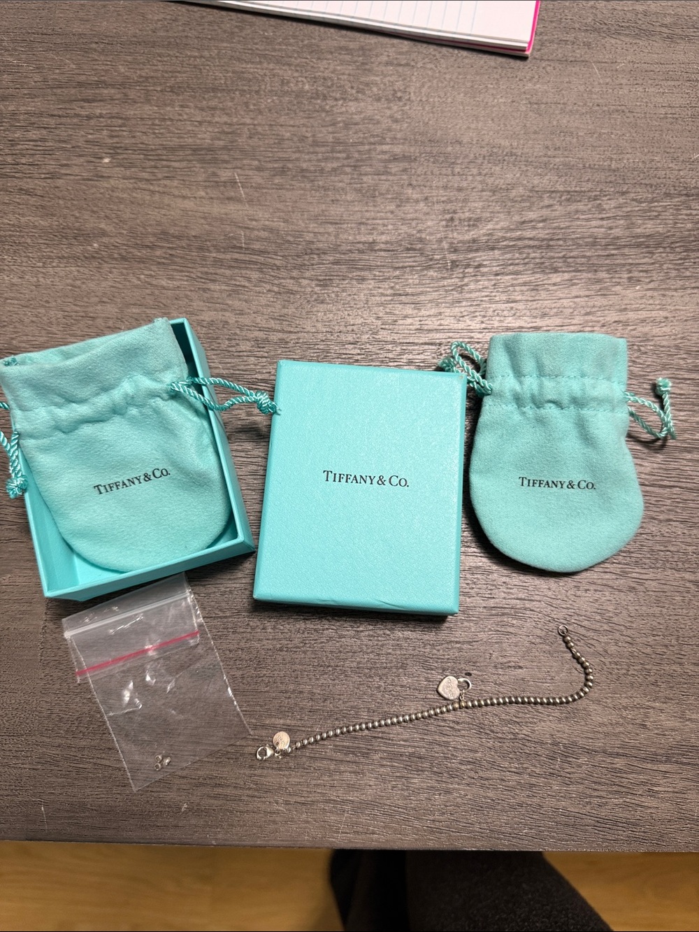 Tiffany & Co. Silver Bead Bracelet with Signature Blue Pouches and Box